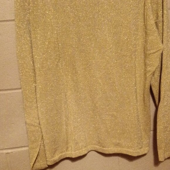 Vintage Yarnworks himmering Gold Turtleneck Sweater Should Pads Siz XL - Picture 2 of 9